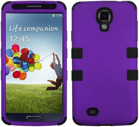 Premium New Samsung Galaxy S4 Armor Hybrid Two Layer Phone Protector Cover Case With Phone Stand, Crystal Stylus Pen (Purple)