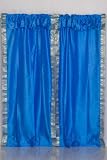 Pair Blue sari curtains with attached valance