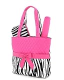 Zebra Diaper Bag 3 Piece Set Quilted Black White Fuchsia