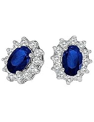 14kt Yellow Gold Oval Blue Sapphire and Diamond Earrings