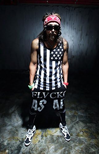 SHANGMAN Men's American Flag Slim Muscle Beach Summer Tank Top Sleeveless Vest Large Black