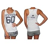 2 PIECE SET: Womens Pink Victoria's Secret NFL Dallas Cowboys #60 Sports Tank Top and Shorts Set - White & Grey (Size: M)