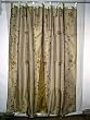 2 Organza Olive Gold Floral Mirror Embroidered Sari Curtains Panel