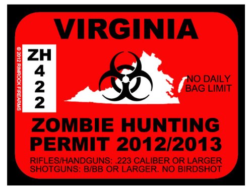 VIRGINIA Zombie Hunting Permit 2012 (Bumper Sticker)