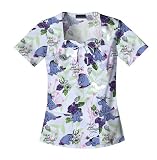 Cherokee Tooniforms Square Neck Poly/Cotton Cartoon Scrub Top (Eeyore, Precious Moments and More)