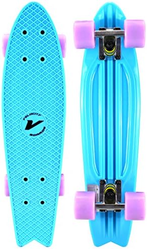 Velocity Boards 23" Rocket Shark Retro Cruiser Complete Banana Skateboard w/ Aluminum Trucks, Fast ABEC-7 Bearings, High Quality Wheels &amp; Bushings (Light Blue)