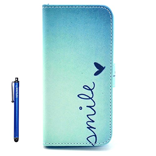 HTC One M9 Case,M9 Leather case,Vfunn Fashionable Flip Leather Wallet Case Cover Pouch for HTC One M9 with 1 Screen Protector 1 Stylus Pen Stand Function Credit Card Slot (M9 Leather Case) (Smile)