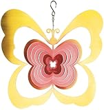 Outdoor Living : Double Butterfly Wind Spinner (yellow and red)