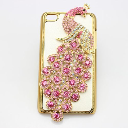 bling 3D clear case hot pink peacock diamond rhinestone crystal hard Case cover for apple ipod touch 4 gen 4g 4th