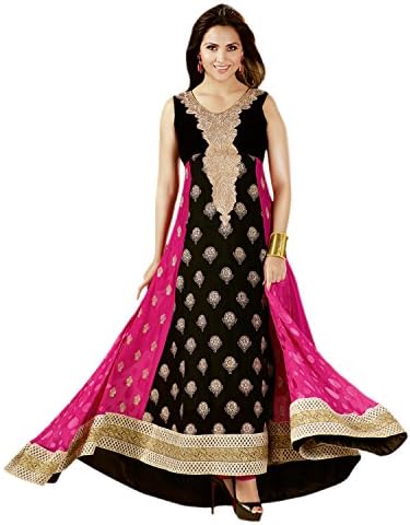 Hypnotex Black Pink Velvet Georgette Semi Stitched Dress Vilasa606