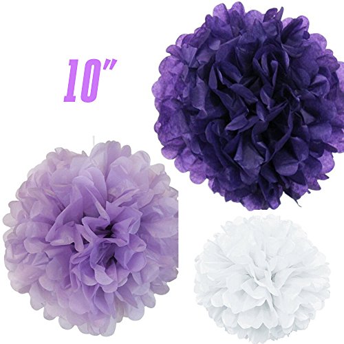 WOMHOPE® 15 Pack - 10 Inches Tissue Paper Pom Pom Flower Ball Pom-poms - Wedding Party Supplies Decorations Birthday Parties and Baby Showers Party Decorations Party Tissue Pom Poms (Light Purple)