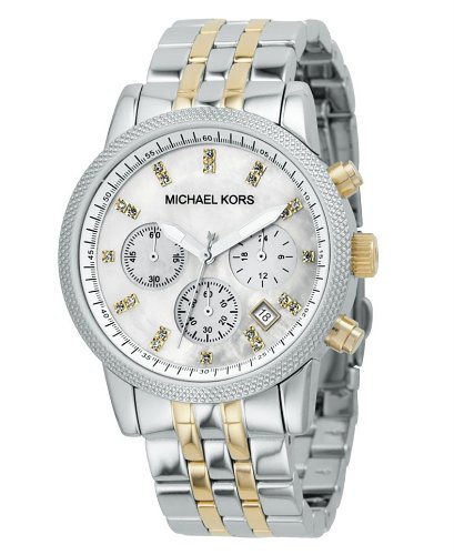 Michael Kors Watches Two-Tone Chronograph with Stones (Silver)