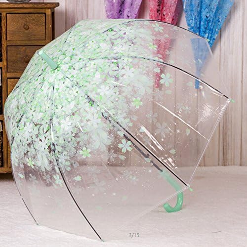 Moonse Romantic Multi-color Cherry Clear Rain Wind Umbrella,Half-Automatic(Green)