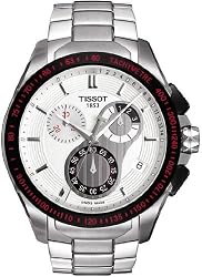 T-Sport Veloci-T Quartz Chronograph Silver Tone Dial Black Red Bezel