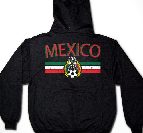 Mexico Crest International Soccer Sweatshirt, Mexican Soccer Mens Hoodie, XX-Large, Black