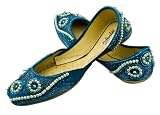 FREE ANKLET with Starlite Ladies / women Beaded & Diamante Blue Leather Khussa Fashion Shoes / Pumps