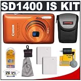 Canon PowerShot SD1400 IS Digital ELPH Camera (Orange) + Batteries + Case + Accessory Kit