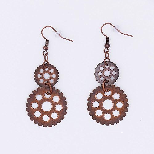 Bohemian Antique Copper Double Tier Cog Dangle Earrings