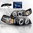 Ford Mustang 99 00 01 02 03 04 Projector Headlights /w Halo/Angel-Eyes ~ pair set (Black)