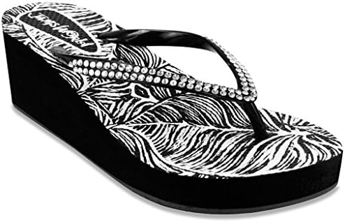 Jams World Women's Kaiulani 2 Wedge Flip Flop Black &amp; White 8