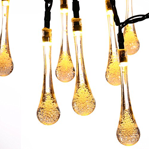 Solar Outdoor String Lights, ICICLE 15.7ft 8 Light Modes 20 LED Water Drop Fairy String Lighting for Garden Decorations, Fence, Patio, Christmas, Wedding, Party, Home and Holiday (Warm White)