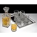 DUBLIN CRYSTAL 8 PIECE WHISKEY SET - Includes One Decanter, 6 DOF Glasses, and one Silver Plated Tray.