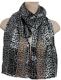 BLACK AND GRAY LEOPARD ANIMAL PRINT SATIN STRIPE SASH BELT / HEADBAND / OBLONG SCARF
