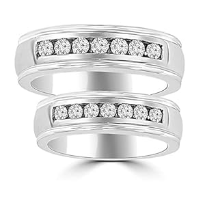 1.06 ct His & Hers Round Cut Diamond Wedding Band Ring Set in 18 kt White Gold In Size 11.5