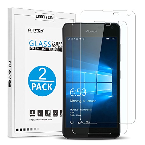 [2 Pack] Microsoft Lumia 650 Glass Screen Protector, OMOTON Tempered-Glass Screen Protector with [2.5D Round Edge] [9H Hardness] [Crystal Clearity] [Scratch-Resistant] [No-Bubble] for Lumia 650