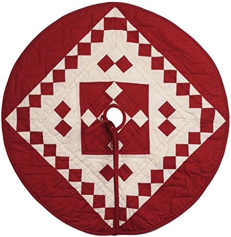 Red Diamond Square Quilted Christmas Tree Skirt 24 Inches Round 100% Cotton Handmade Hand Quilted Heirloom Quality. for Tabletop Tree.