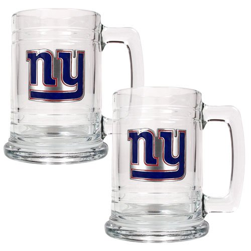 New York Giants 2pc 15oz Glass Tankard Set- Primary Logo NFL Football