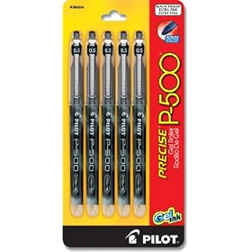 Pilot Precise P-500 Gel Ink Rolling Ball Pen, Extra Fine Point, 5-Pack, Black Ink (38604)