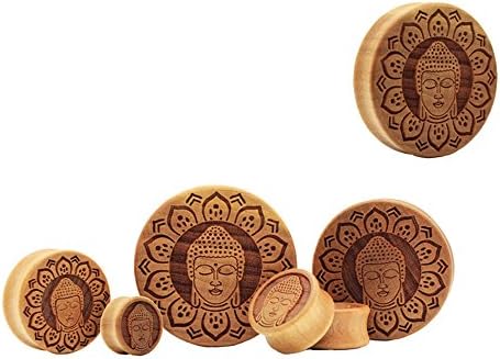 Global Trading01® Pair Wood Buddha Design Flesh Tunnels Expander Ear Gauges Earring Plugs (Gauge=00g(10mm))