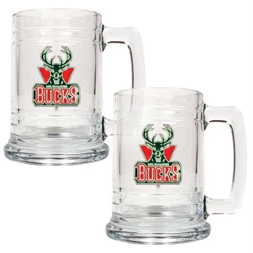 NBA Milwaukee Bucks Two Piece 15-Ounce Glass Tankard Set - Primary Logo