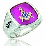 Men's Sterling Silver Solid Back Red Stone Masonic Ring