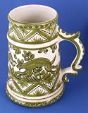 Doulton Lambeth earthenware tankard rabbit design in green and cream