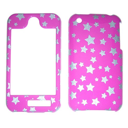 iPhone 3G Hot Pink With Silver Stars Crystal Case - Includes TWO Bonus Charm Holders