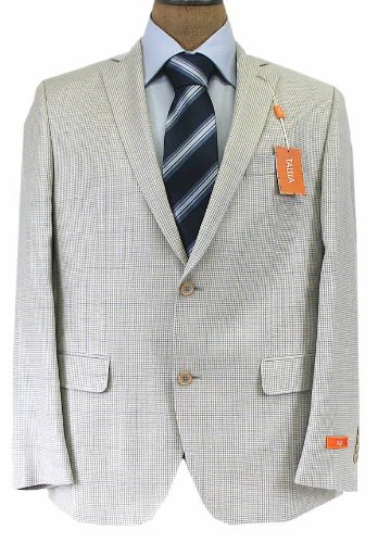 Tallia Mens 2 Button Cream Houndstooth Silk Wool Sport Coat Jacket