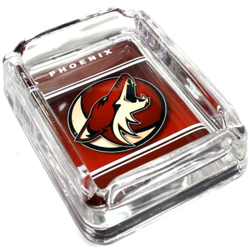 See Phoenix Coyotes Glass Ashtray - Dimensions 3 Inch x 4 Inch - Simulated Black Velvet Botton