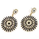Vintage Bronze Circle Round Hollow Out Black Crystal Pearl Stud Dangle Earrings