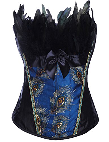 Miss Moly Satin Waist Cincher Boned Corset Bustier Feather Strapless Burlesque Peacock