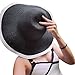 IL Caldo Womens Sun Hat Black & White Folding Floppy Derby Hat Wide Large Brim Travel Beach Cap,Black