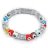 Multi-color Evil Eye Glass Beads Bracelet with Rhinestone Spacers [Jewelry]