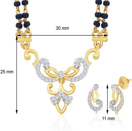 Silvora Women's 18 Karat Gold Plated Cubic Zirconia "Mohini" Mangalsutra Earrings Set PM77GJ
