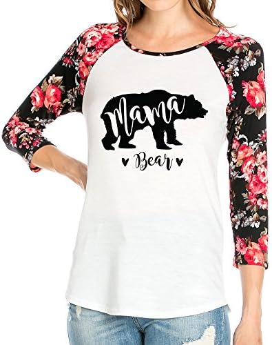 MAMA BEAR- Raglan Tee with Floral Print Long Sleeves