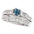 14K White Gold 1 ct. Princess Cut Diamond Engagement Set with Blue Center Diamond