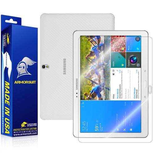 ArmorSuit MilitaryShield - Samsung Galaxy Tab Pro 10.1 Screen Protector + White Carbon Fiber Full Body Skin Protector / Front Anti-Bubble Ultra HD - Extreme Clarity & Touch Responsive Shield with Lifetime Replacement Warranty
