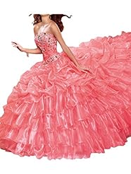 Organza   Lace-Up  Natural   Waistline  Ball Gown Quinceanera Dress  With Rhinestones and Ruffles