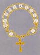 Gold Plated Bracelet with Clear Beads, and Crucifix - MADE IN ITALY