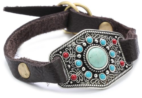 Lucky Brand Carved Silver Leather Wrap Cuff Bracelet